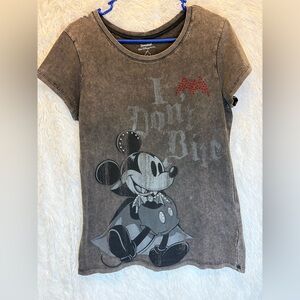 Disney Blackwashed Gray Mickey Mouse Vampire “I don’t bite” Bat Rhinestoned | L